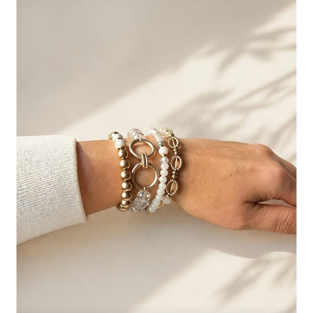 Pomina White Gold Crystal Bracelet Stack New